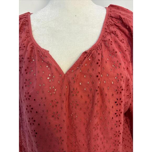 Chaps Rose Eyelet Lace Boho Blouse V-neck 3/4 Sleeve - Picture 4 of 15